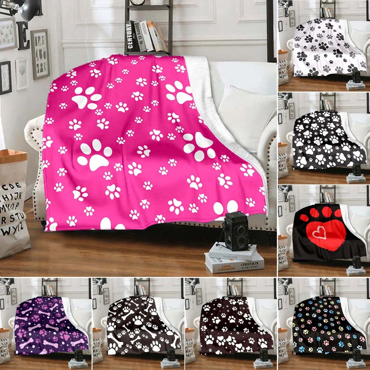 

Kawaii Cartoon Cat Dog Paw Blanket Cute Sofa Bed Throw Blankets Super Soft Lightweight Warm Flannel Bedspread Camping Travel Rug