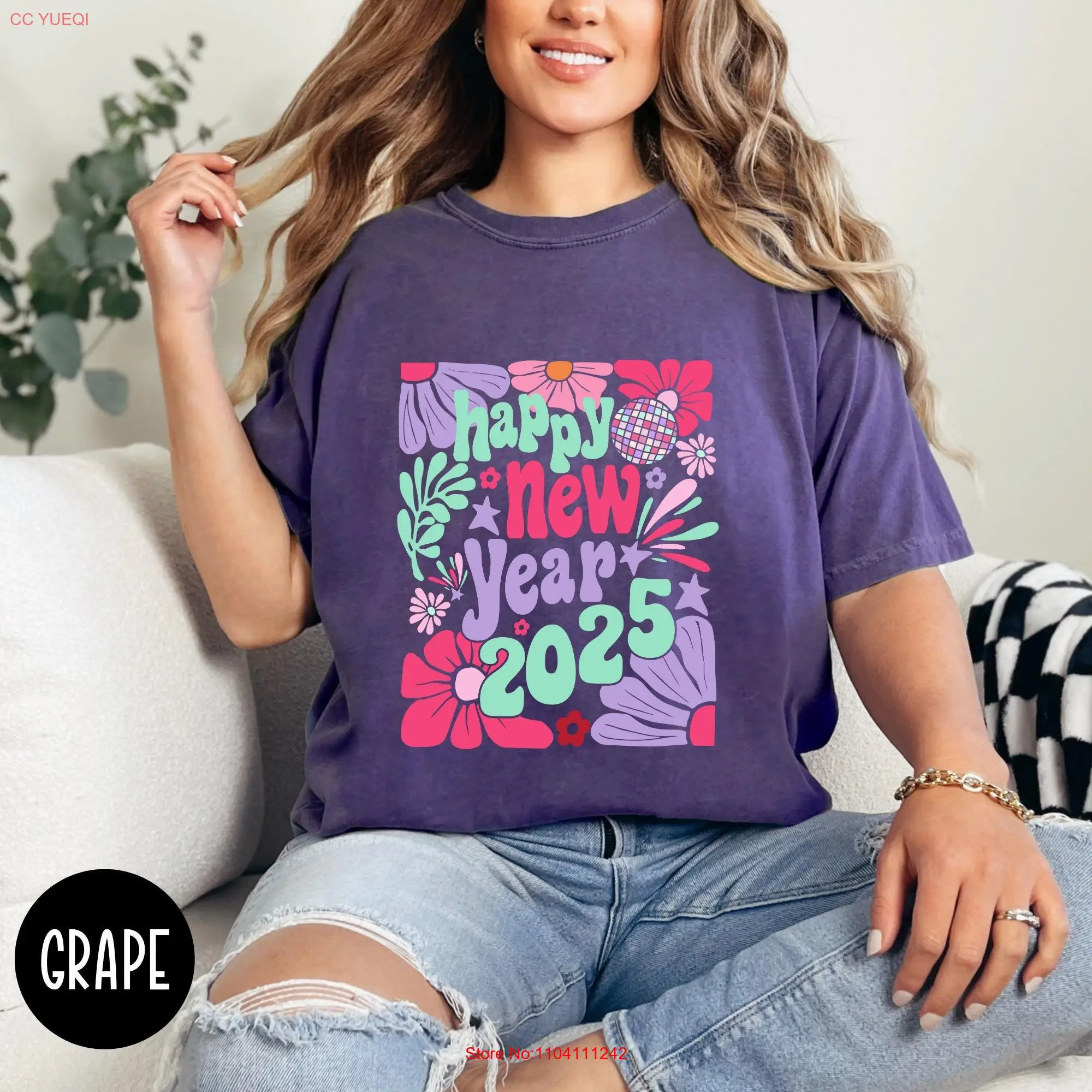 Новый год 2025 комфортная цветная футболка Years Eve Happy NYE женская с длинными или