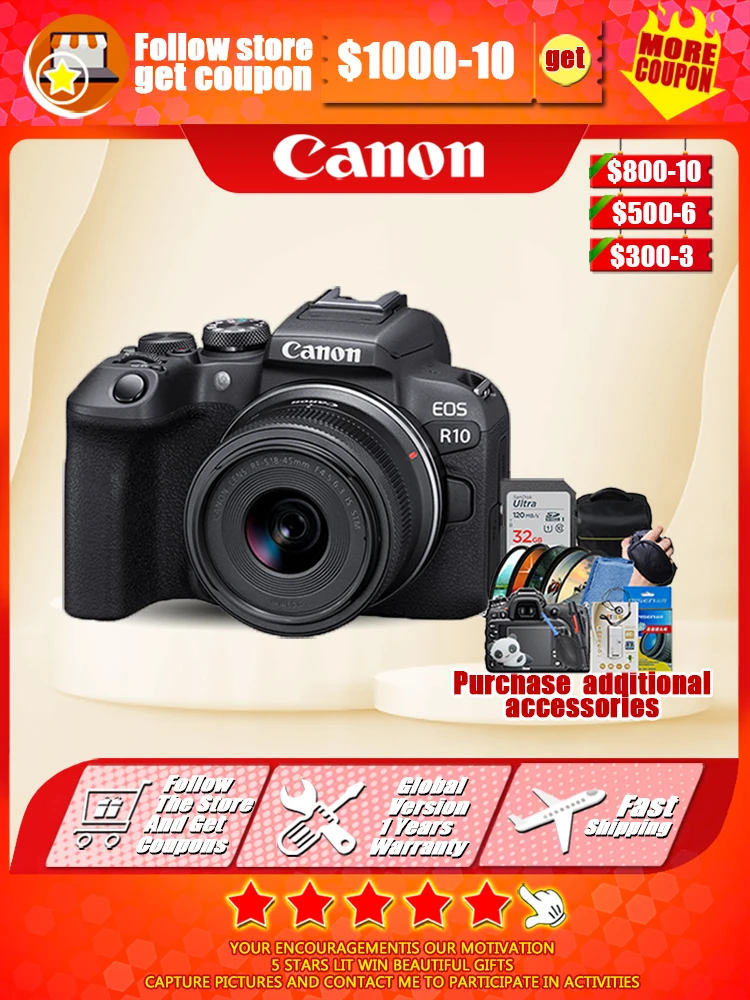 

NEW Canon EOS R10 APS-C Flagship Professiona Digital Mirrorless Camera High-Speed Continuous Shooting 4K Video Shooting