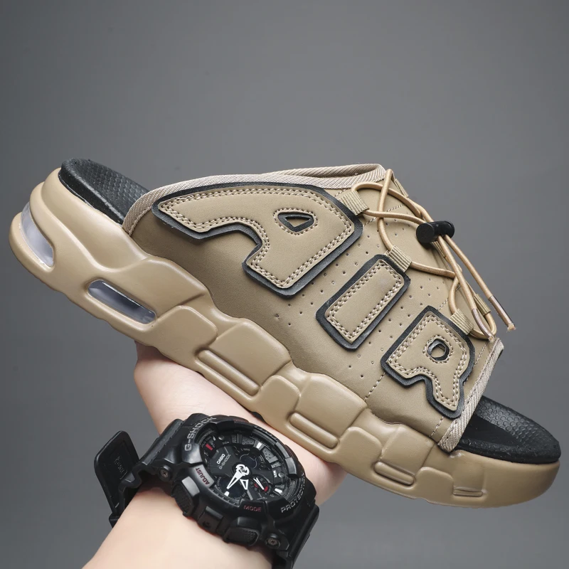 Мужские Нескользящие пляжные шлепанцы черные на толстой подошве Сникерсы для