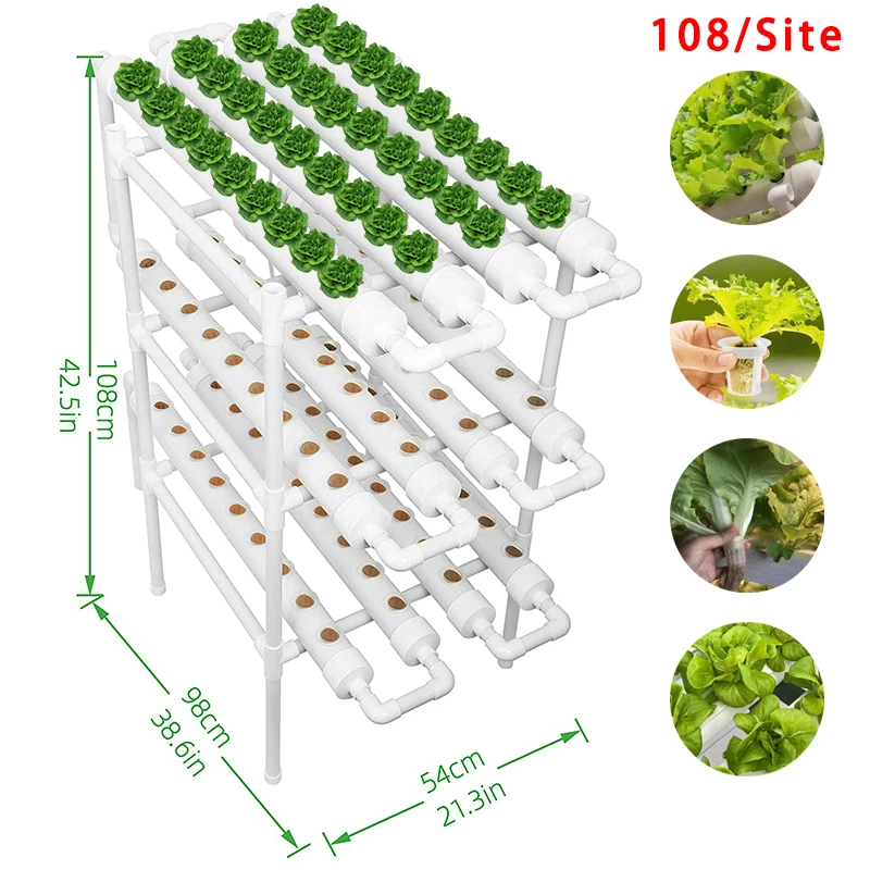 3-Layer/108 Sites Hydroponic System Growth Kits PVC Pipe Garden Vegetable Herbs Planter Tools