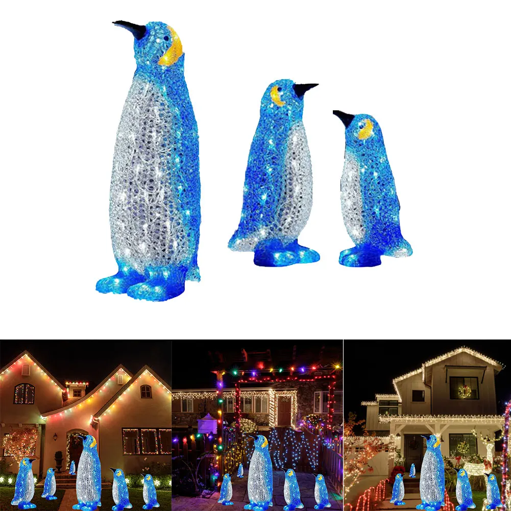 

Glowing Penguin Christmas Decorations Lights Penguin Family For Home Outdoor Garden Ornament Set Waterproof Acrylic Novelty