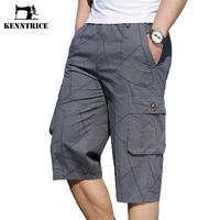 kenntrice 2022 summer new cargo pants men 100 cotton streetwear casual trouser elastic waist print baggy pants mens clothing