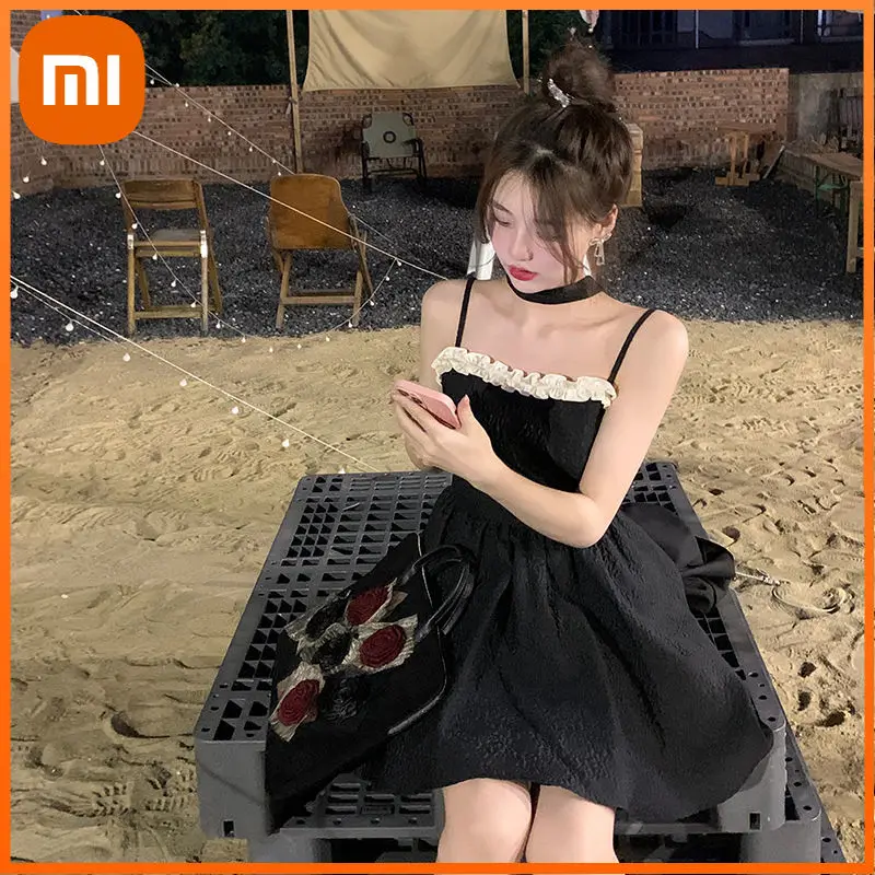 

Xiaomi Black Strap Corset Dress Women Design Bow Y2k Mini Dress Party Sleeveless Beach Style Elegant One Piece Dress Summer