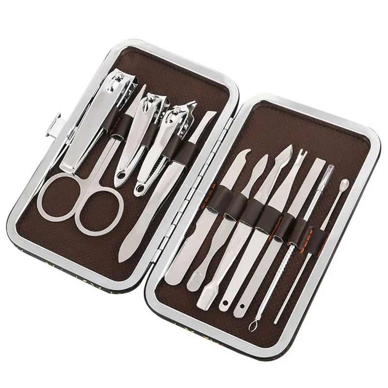 

12pcs Stainless Steel Nail Care Tool Sets Manicure Set And Kit Pedicure Scissor Tweezer Knife Ear Pick Utility Nail Clipper Kit