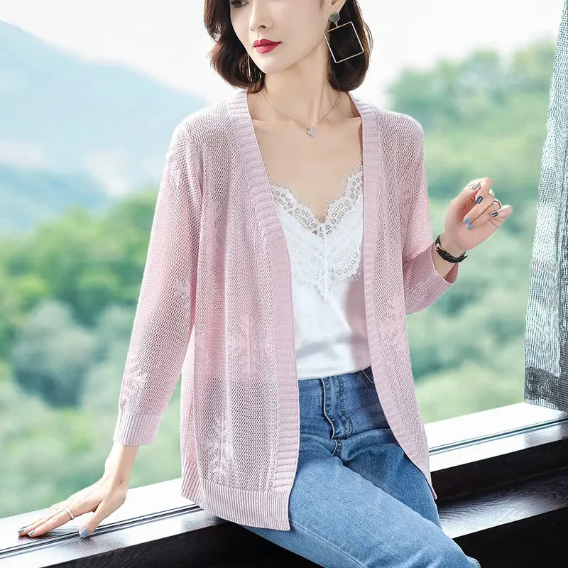 

New Spring Summer Cardigan Women Hollow Out Shawl Knitted Sweater Female Cardigans Women Thin Jacket Coat Ladies Tops X126