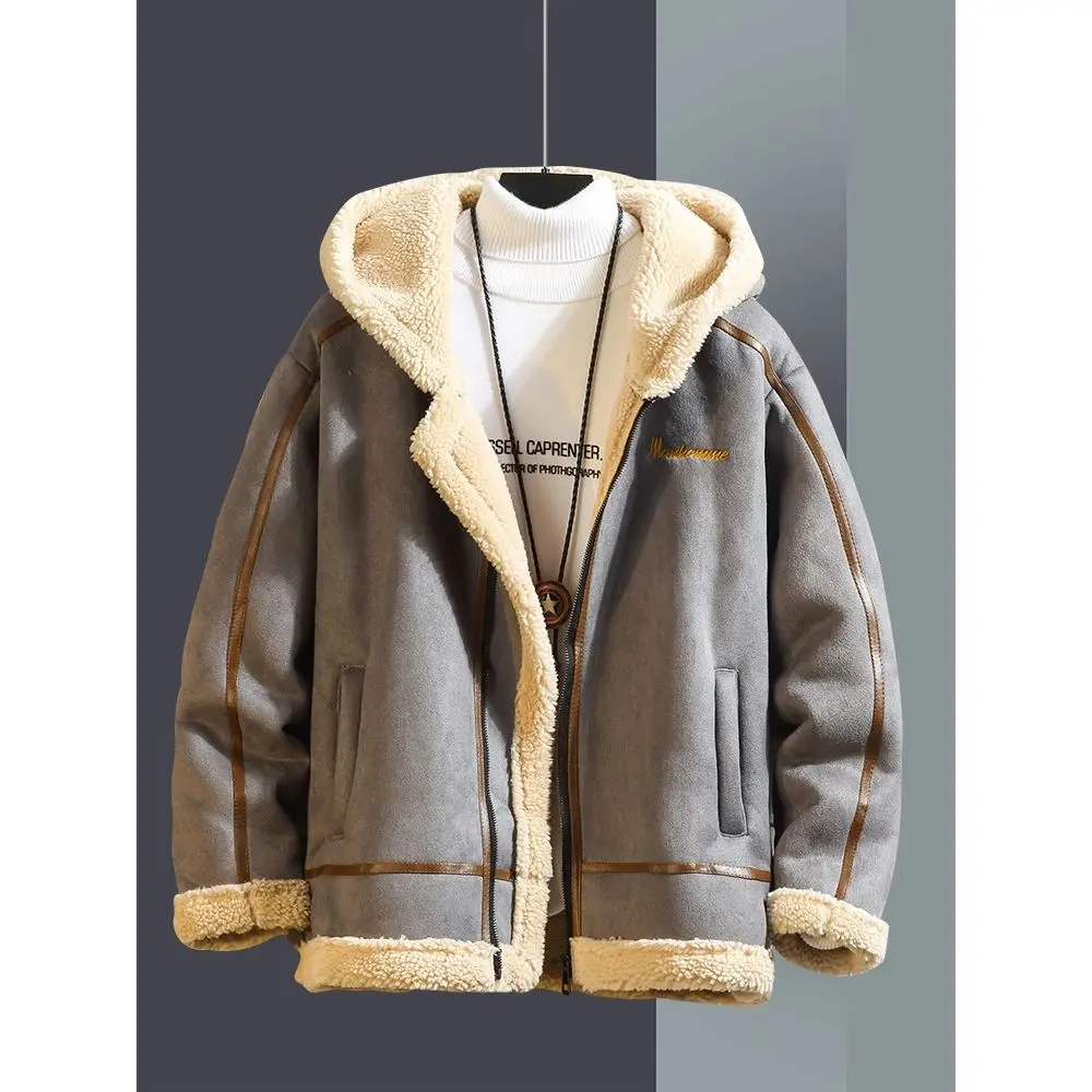 2022 Tooling Lamb Velvet Jacket Men's Lamb Fur And Fur Integrated Motorcycle Jacket Winter Thickening And Velvet Cotton Clothes