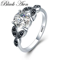 black awn silver color ring fashion jewelry trendy engagement bague wedding rings for women size 5 6 7 8 9 10 c035