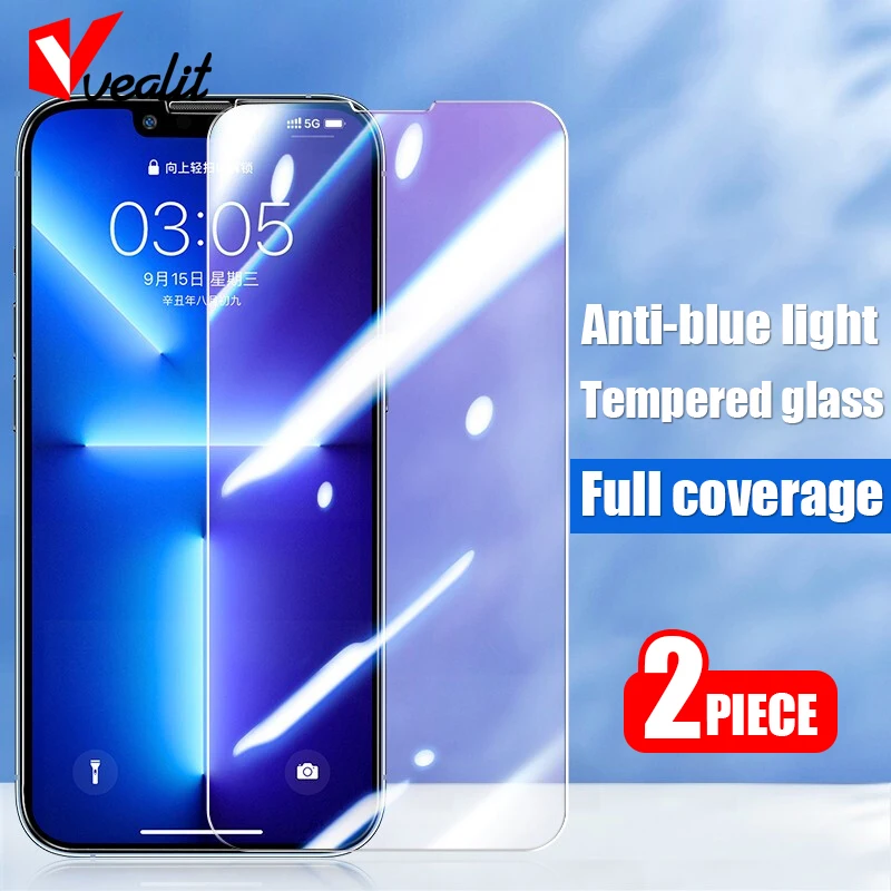 

2Pcs Anti-blue light Protective Glass on the for iPhone 13 12 11 Pro Max Tempered Glass for iPhone XR XS MAX Screen Protector