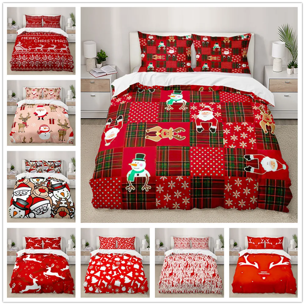 

3D Christmas Textile Luxury Bedding Set High Quality Comfortable Santa Snowflake Print Quilt Duvet Cover And Pillow Cases