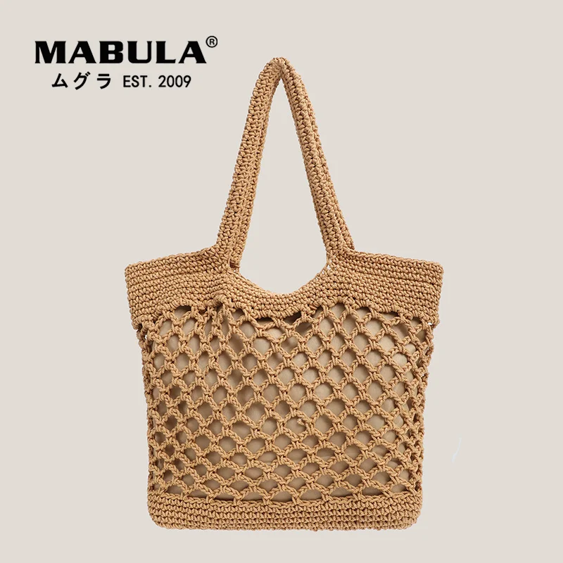 

Cotton Plaited Casual Tote For Women Handwoven Hollow Summer Beach Bag High Quality Knitting Handbag Stylish Shoulder Bag