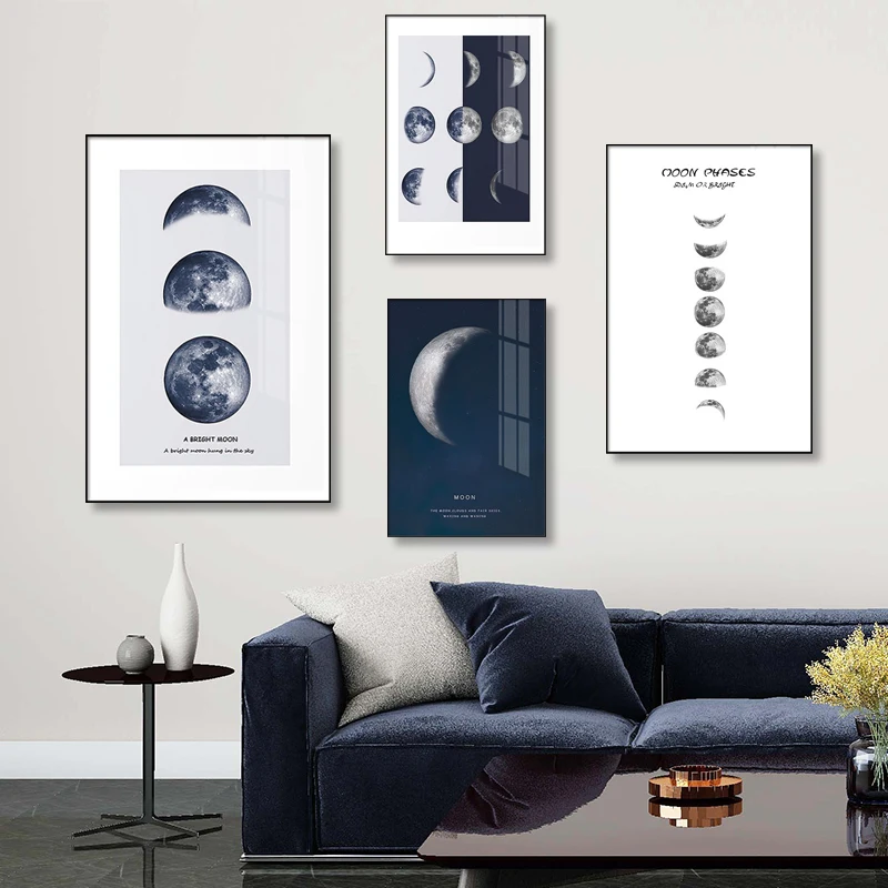 

Black And White Moon Phases Wall Art Canvas Modern Night Sky Print Painting Home Decor Nordic Pictures Living Room Posters Porch