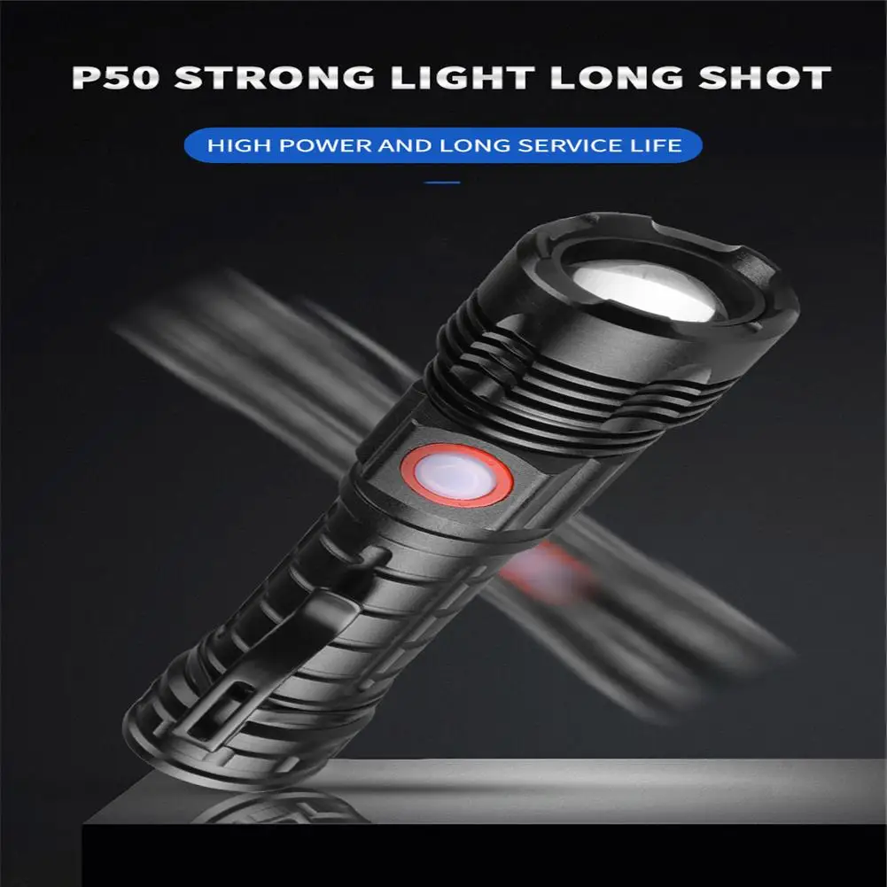 

XHP50 Zoomable Mini Flashlight With Clip 3 modes 600-800LM Lumens Lamp Outdoor Portable USB Rechargeable Waterproof Torch Light