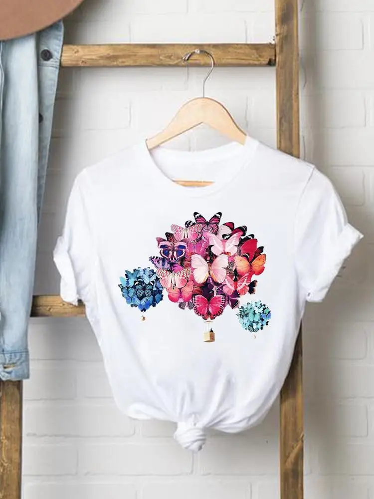 

Футболка женская с коротким рукавом, модная тенниска с рисунком бабочки, повседневная майка с графическим принтом, лето