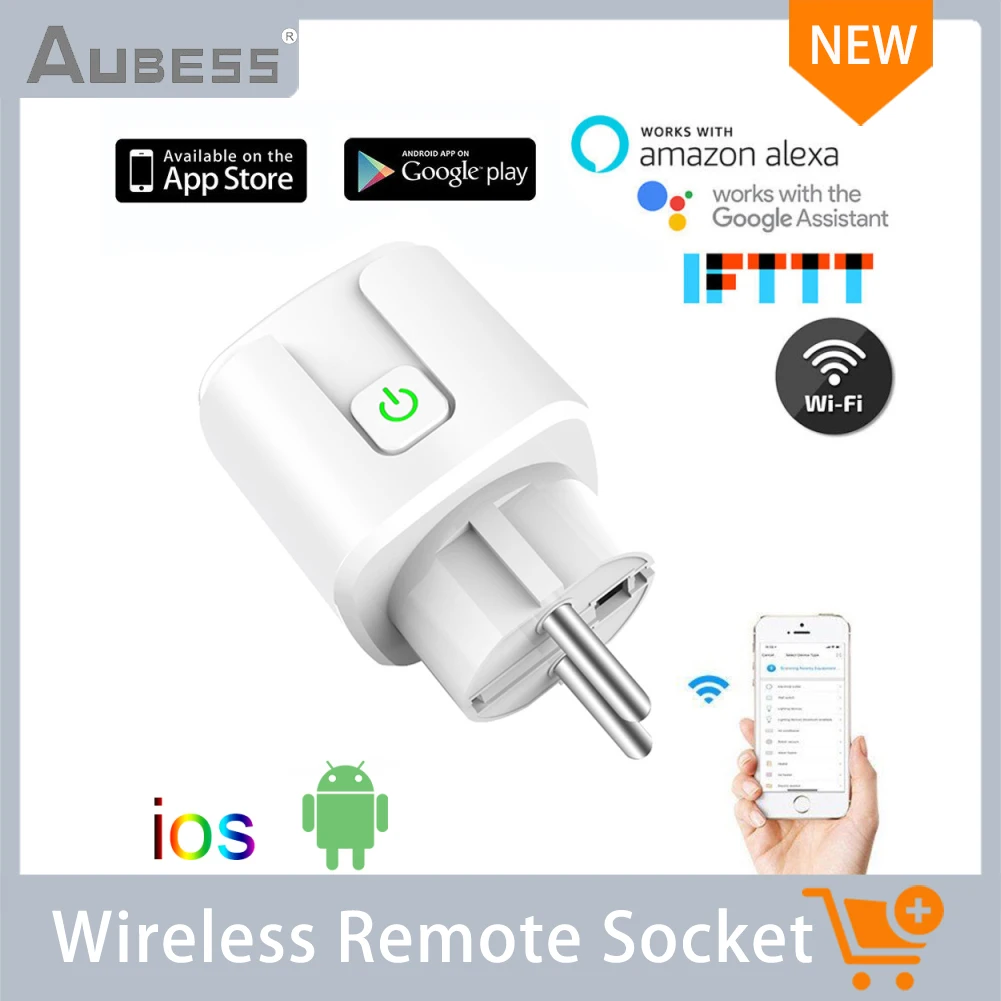 

Aubess EU Plug WIFI Wireless Remote Socket Plug Intelligent Voice Control Timer EU Home Fire Proof PC Smart Socket Remote Socket