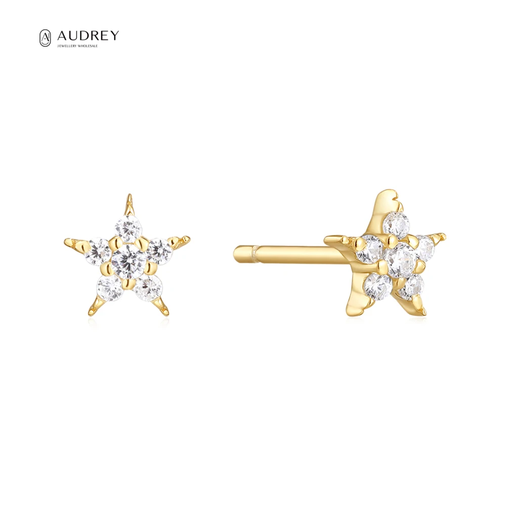 

Audrey Fine Jewelry Earring Wholesale 14K Gold Vermeil Jewelry Trendy 925 Sterling Silver CZ Sparkling Star Studs Earring