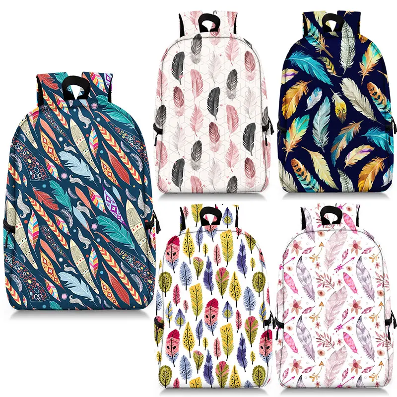 

Cute Bird Feather Print Backpack Children Rucksacks Women Men School Bag for Teenage Canvas Daypack Laptop Backpacks Gift