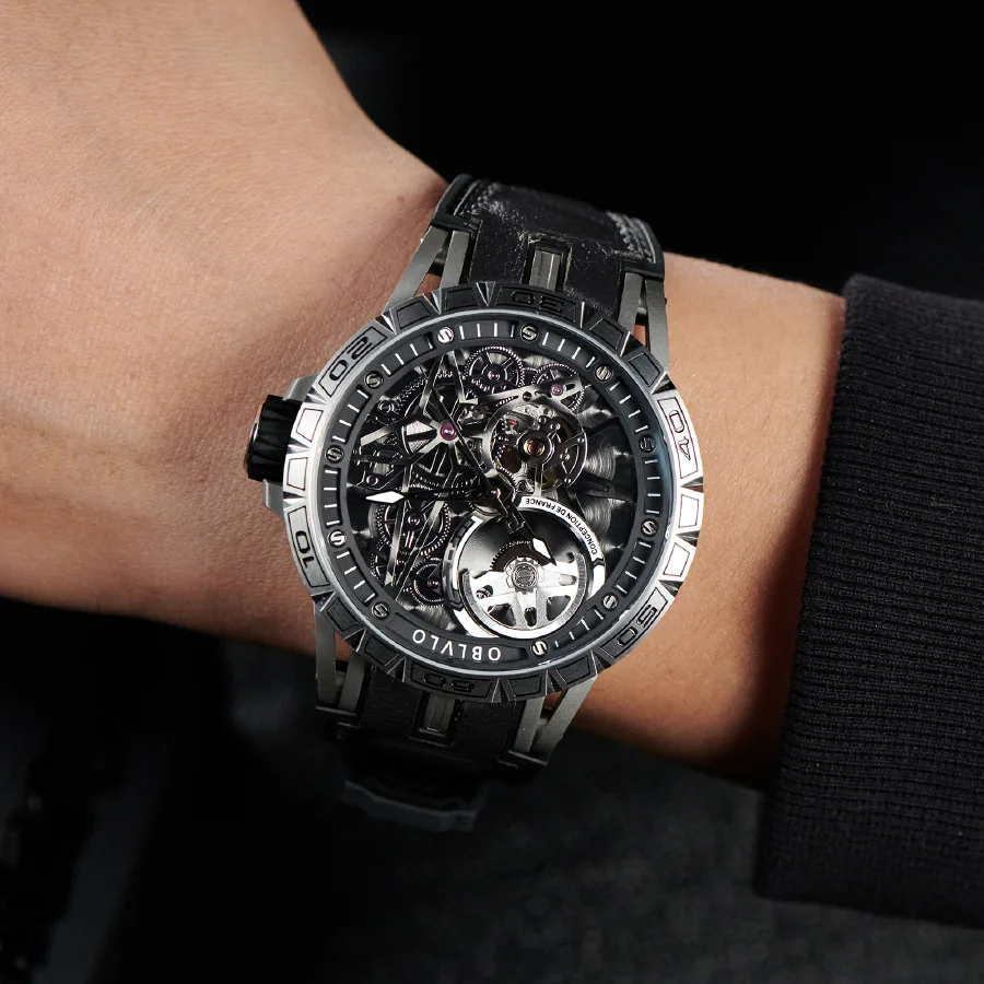 

OBLVLO Brand Sport Skeleton Automatic Mechanical Watches For Men Self-Wind Rubber Strap Sapphire Waterproof Shockproof Clock LM