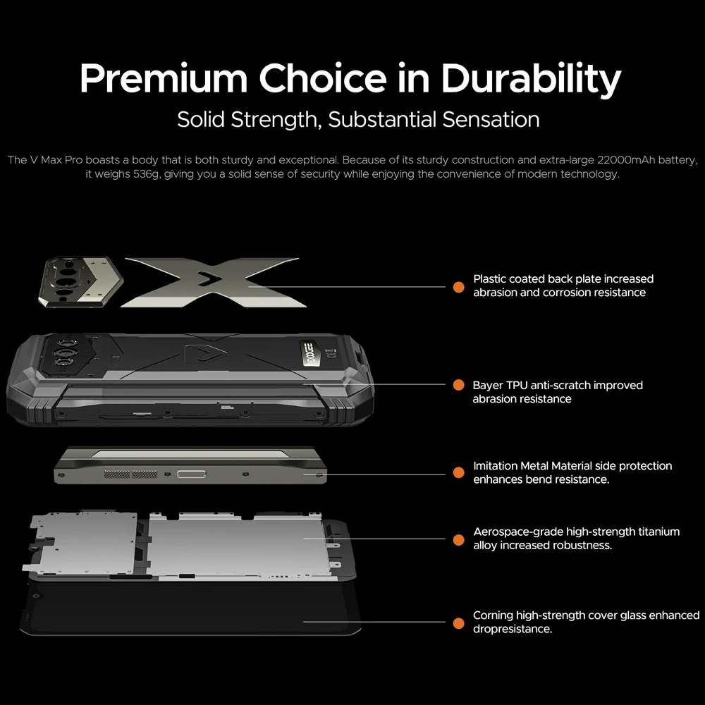 Фото DOOGEE V MAX PRO 5G — защищенный смартфон с 6,58-дюймовым FHD+ дисплеем, процессором MTK Dimensity 7050 Octa Core, 32 ГБ + 512 ГБ памяти, 108-мегапиксельной камерой и аккумулятором 22000 мАч, Android 14. №3