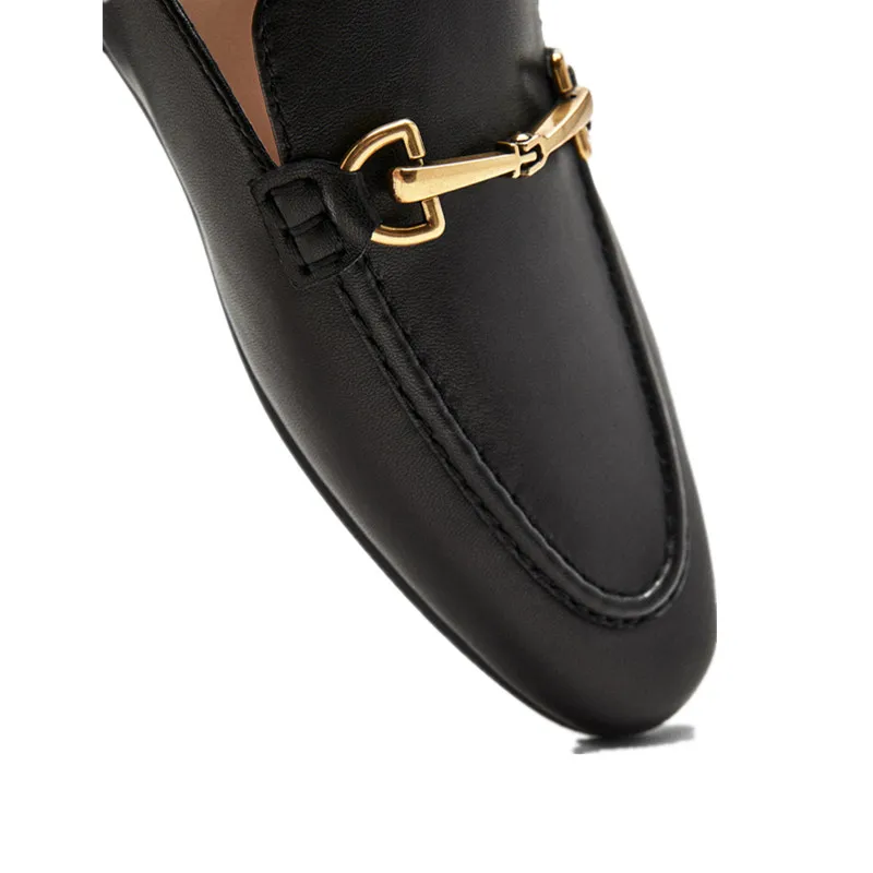 Elmsk Shoes Women French Style Fashion Elegant Office Lady Geninue Leather Gold Buckle Retro Mule Shoes Casual Flat