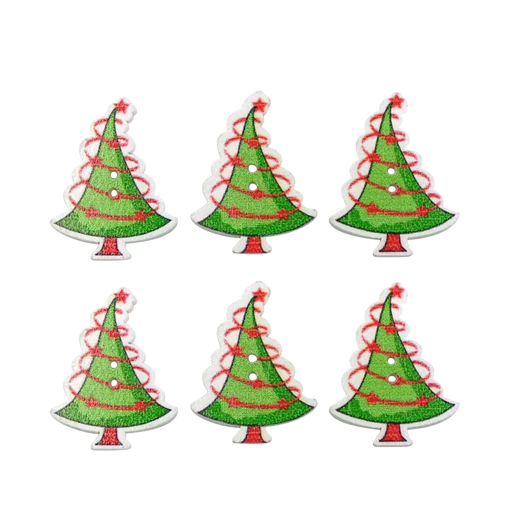 

50pcs Buttons Decorative Colorful Christmas Trees Pattern DIY Environmental Buttons