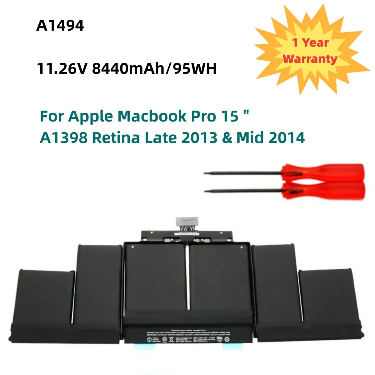 Аккумулятор для ноутбука Apple MacBook Pro 15 A1398 Retina (модели A1494, A1417) 2012-2014 годов выпуска, с бесплатными инструментами, 500+ циклов зарядки (art.: 3920dc4cc9673) - 3920dc4cc9673