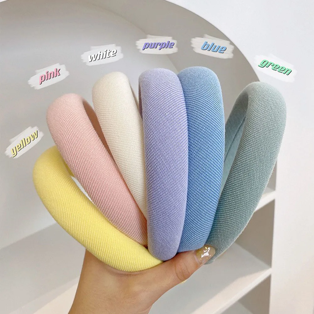 

Candy Color Sponge High Skull Top Hair Hoop Padded Headbands Women Wide Bezel Non-slip Hairband Headwear Hair Accessories