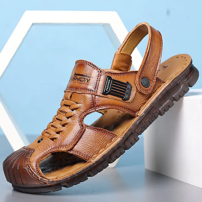 Мужские летние шлепанцы из воловьей кожи латекса на мягкой подошве