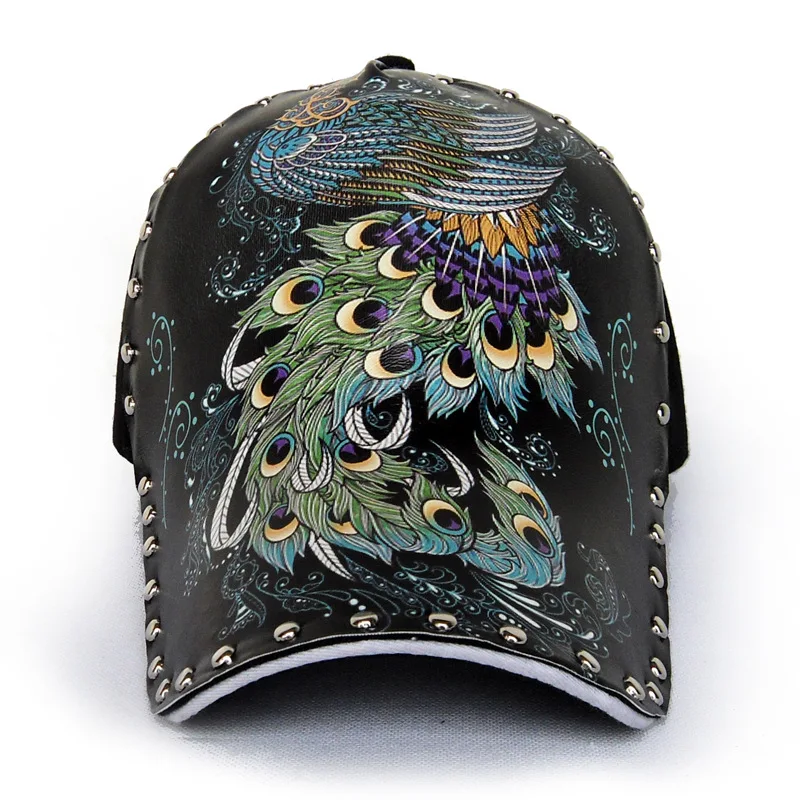 

Baseball Cap Beautiful Peacock Print Hat High Street Rivet Cotton Cap Travel Beach Outdoor Sunshade Cap High Quality