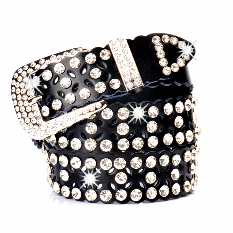 

Korean Women's Belt Genuine Leather Inlaid Hollow Rhinestone Belts Pants Skirts All-match Fashion Youth Luxury Belt Designers
