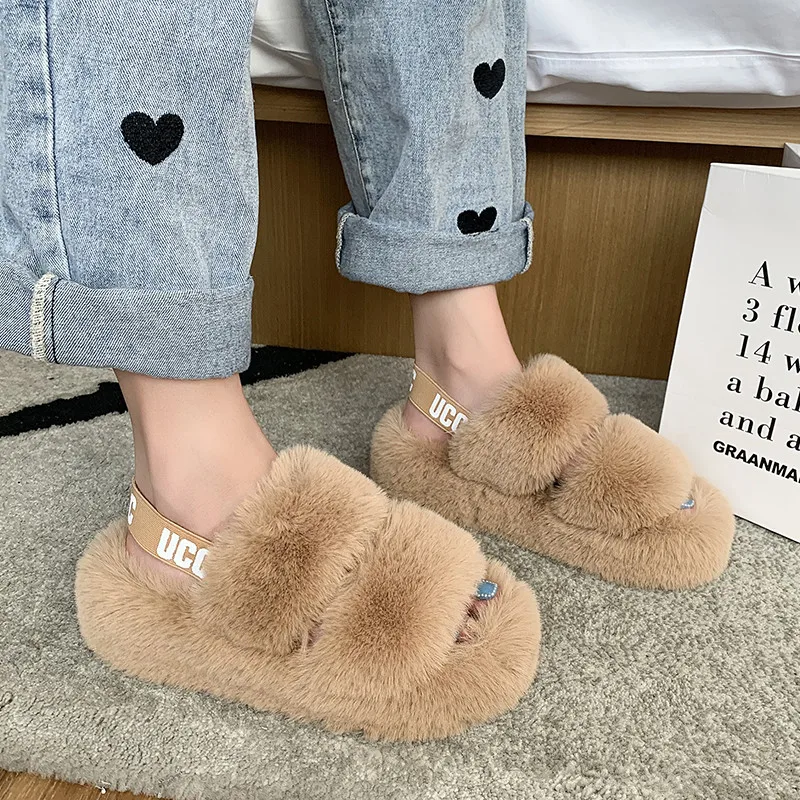 

2022 new women's slippers in autumn and winter thick-soled fashion Joker rabbit cotton slippers 3596