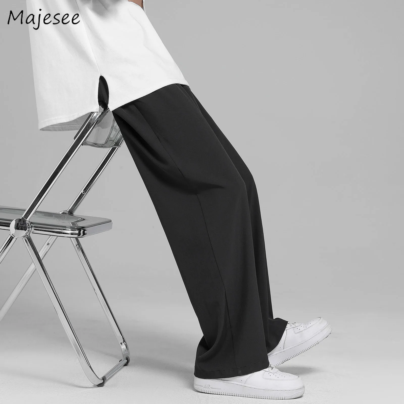 Summer Thin Satin Pants Men Oversize Breathable Wide Leg Casual Trousers Straight Draped Streetwear M-3XL Quick Drying Bottoms