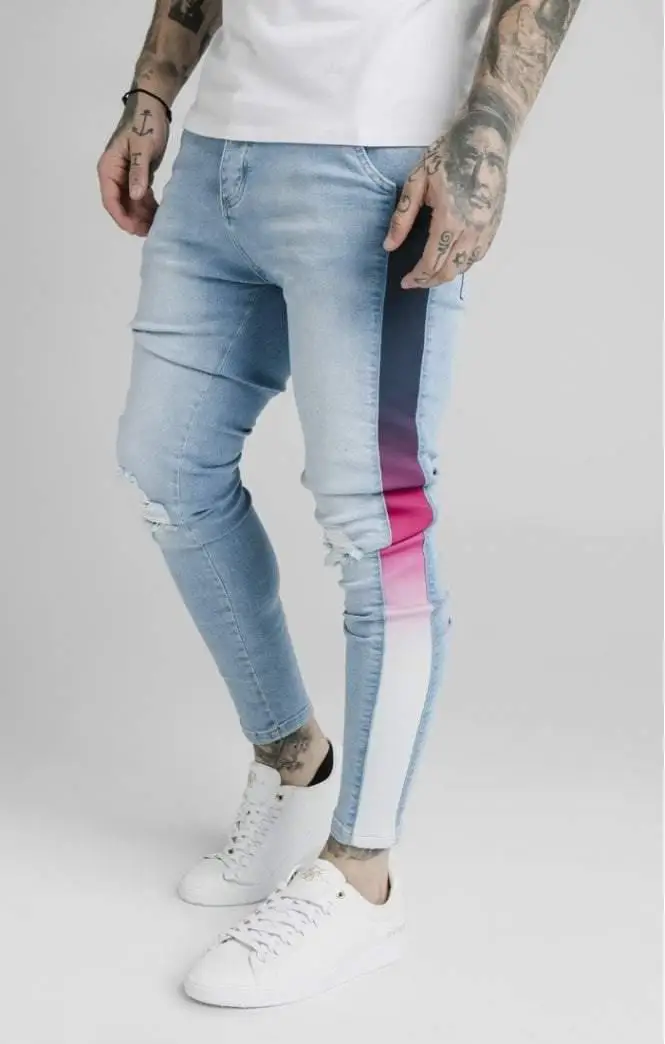 

SikSilk Burst Knee Low Rise Striped Jeans For Men