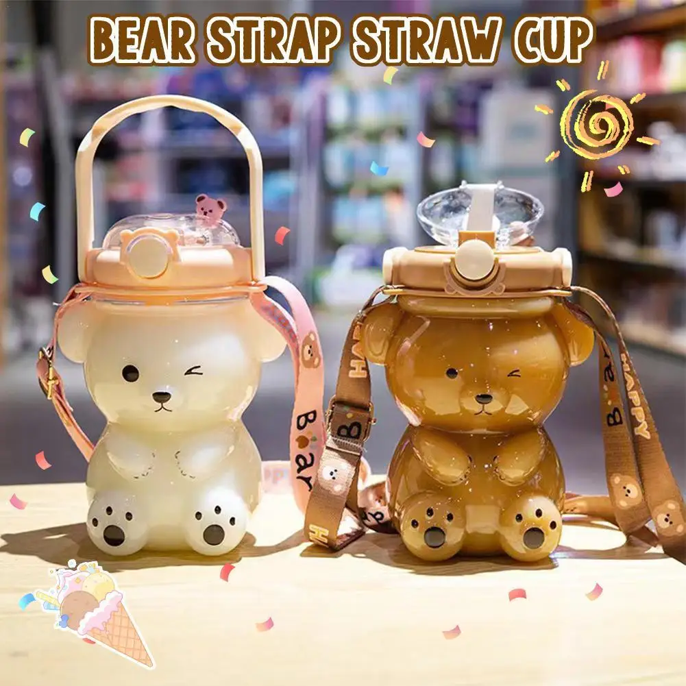

Water Bottle For Kids Tumbler With Straw Mug Cup Bear Kawaii Summer Outdoor SportPlastic Girls School Cute Drinking Cup D9B3