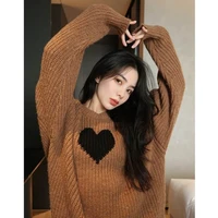 autumn and winter new lazy wind round neck love printing fashion trend home clothes plus velvet thick thick warm pajamas