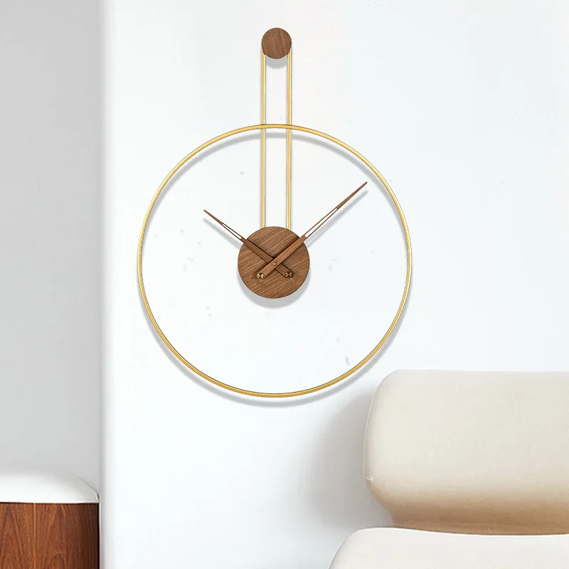 Nordic Round Wooden Wall Clock Light Luxury Modern Minimalist Iron Wall Clock 76cm Silent Clock In Living Room