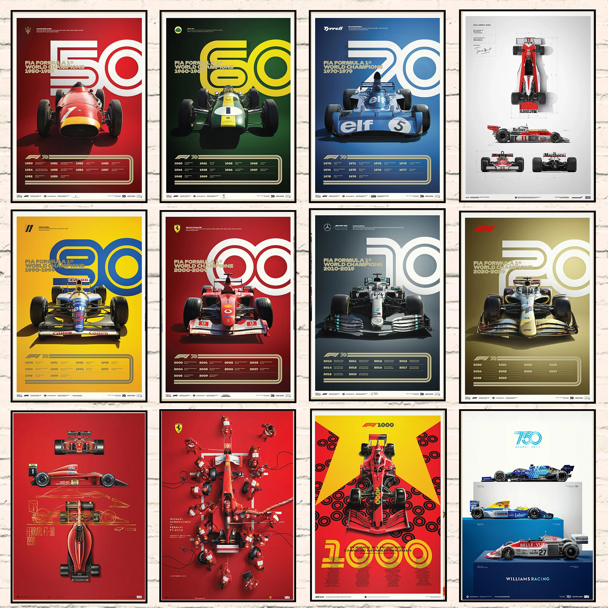 

Poster Formula 1 Decades-1950-2000s Race Car Racer Sports Car 80s Painting Wall Art Home Bar Kawaii Room Decor Canvas Posters