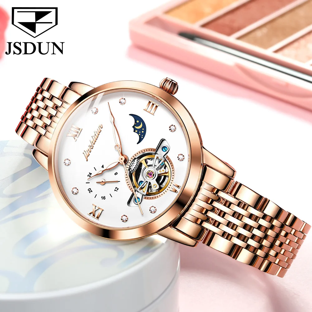 

Jsdun Famous Brand Elegant Mechanical Luxury Wrist Watch For Women Designer Waterproof Multifunctional Gold Stainless Watches
