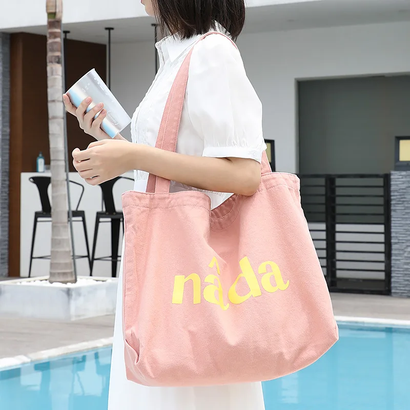 2022 Causal Korean Literay Women's Canvas Bag Large Letter Print Shoulder Bag Ladies Simple Shopping Beach Bag Female Student