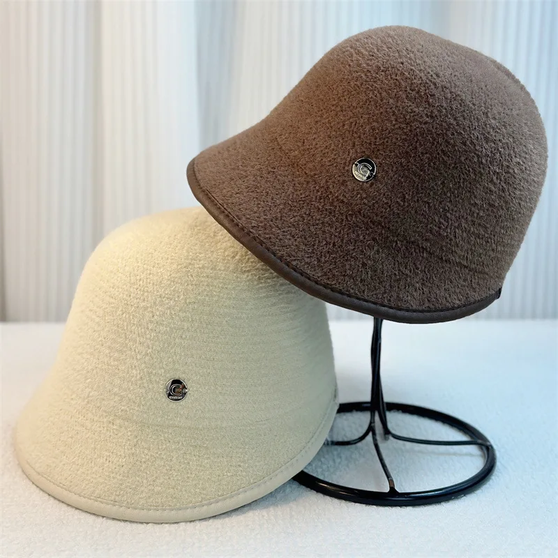 Женская шапка-кастрюля из искусственной норки осенняя и короткая шляпа в стиле