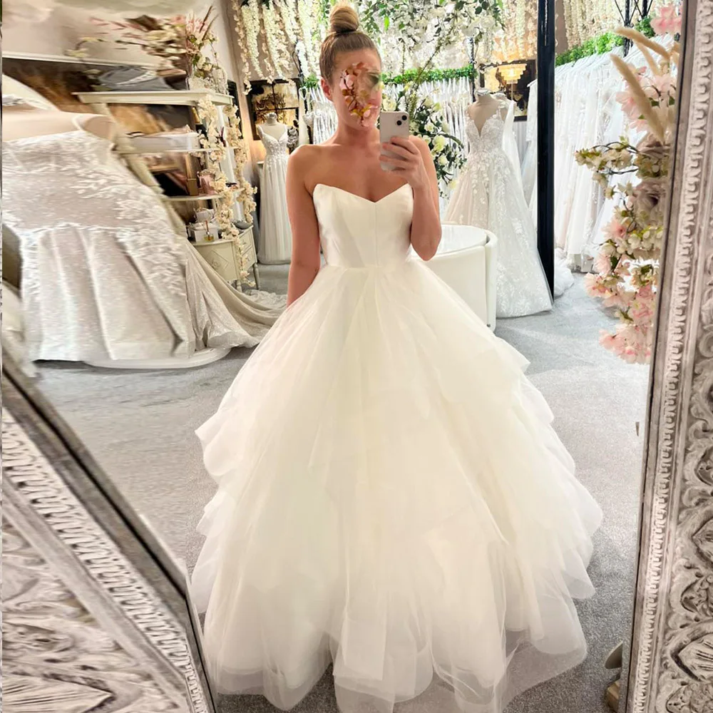 

Ivory Wedding Party Gown 2022 Sweetheart Puffy Long Wedding Dresses For Women Tulle A-Line Tulle Simple Elegant vestido de novia