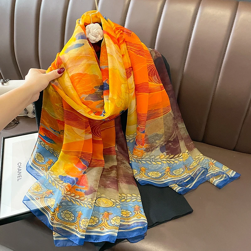 

Шаль женская шифоновая с принтом, тонкий мягкий длинный шейный платок для девушек, с защитой от солнца, украшение для путешествий, весна-лето