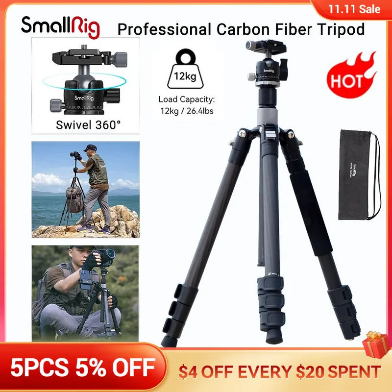

SmallRig Carbon Fiber Tripod with Center Column AP-20 for Sony DSLR Load 12kg with 360° Panorama Ball Head Quick Release 4059