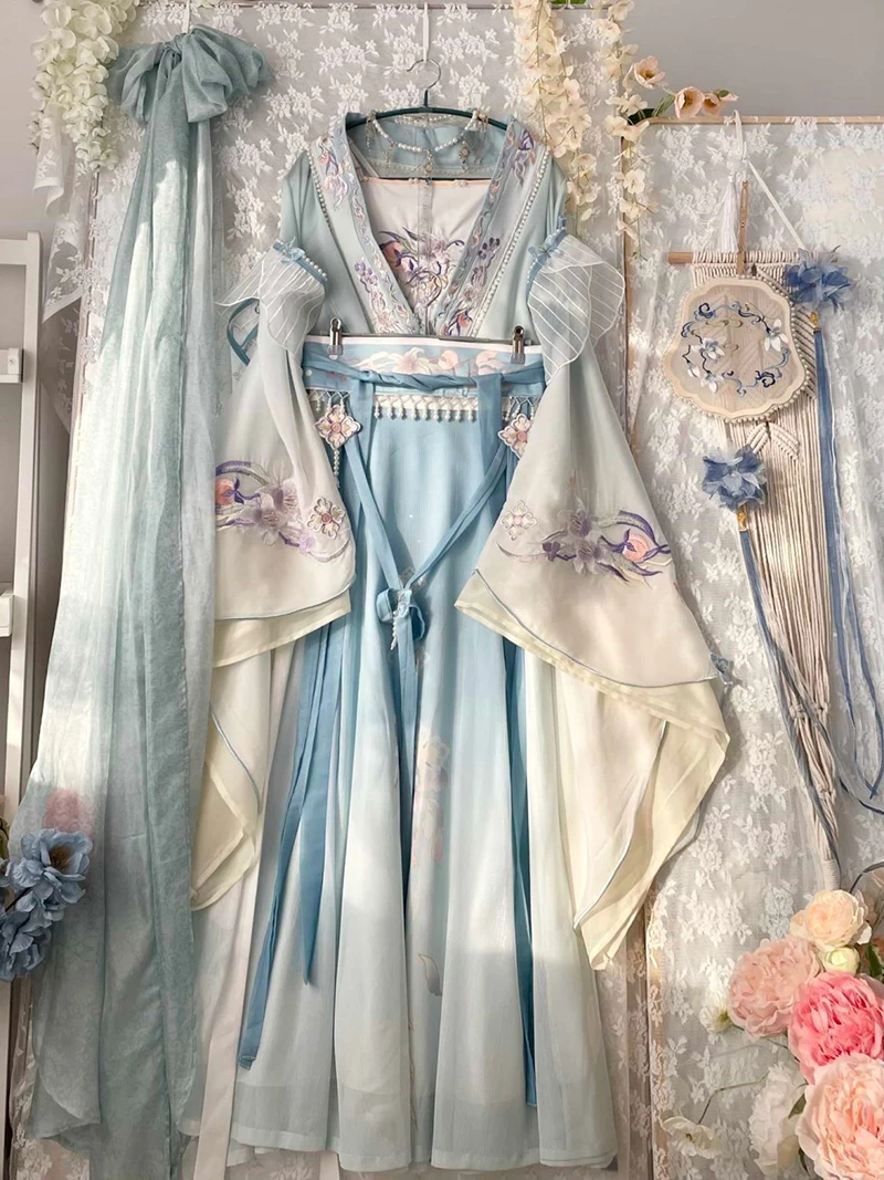 Женское платье Hanfu набор из 7 предметов женское летнее танцевальное праздничный