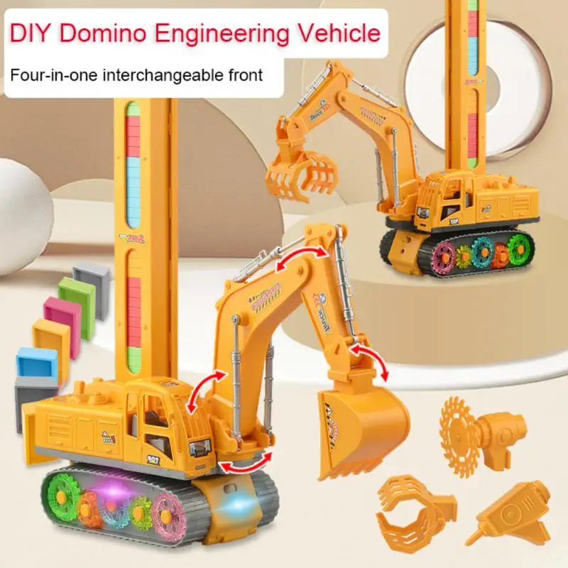 

Kids Electric Domino Engineering Vehicle Set Children Educational Automatic Domino Blocks Infant Puzzle Luminous Sounding Toys