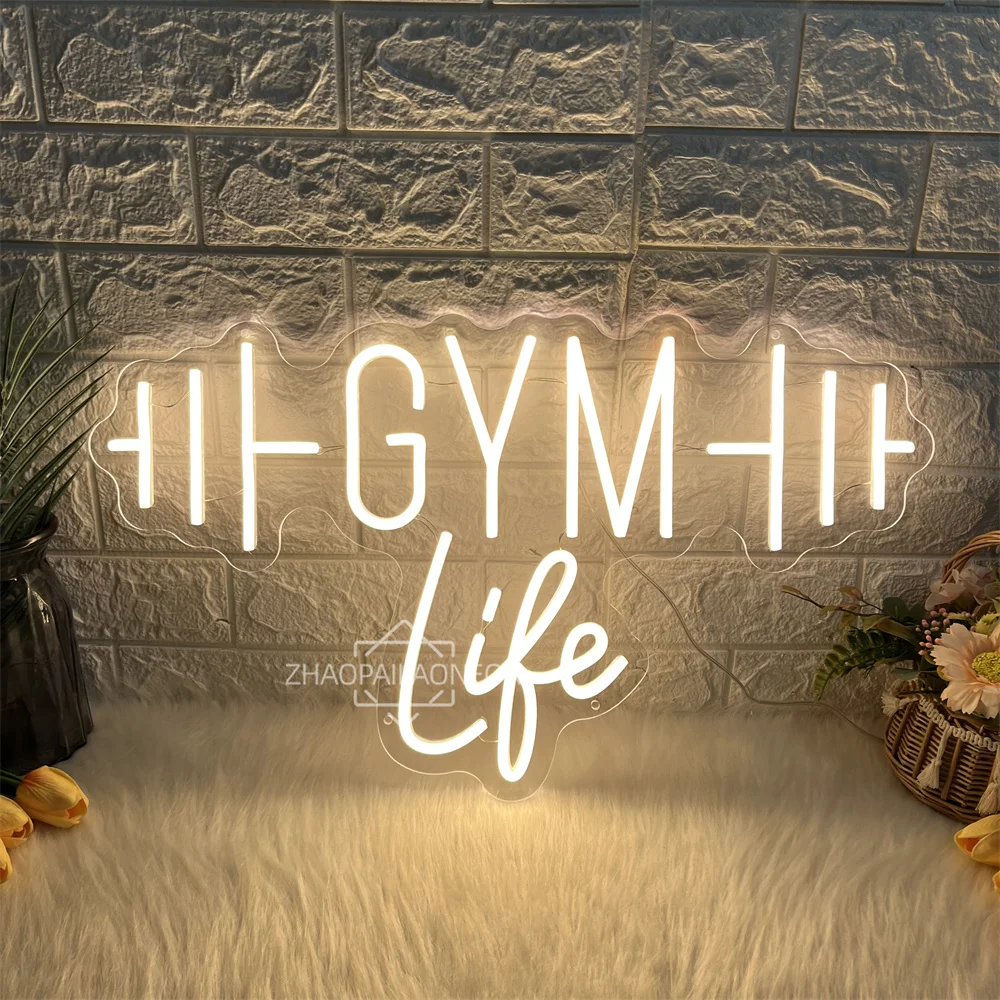 Фото Гантели GYM Неоновые вывески для декора стен Светодиодные буквы Неоновый свет для фитнес-клуба Спорт Тренажерный зал Декор комнаты Неоновые деловые огни №1
