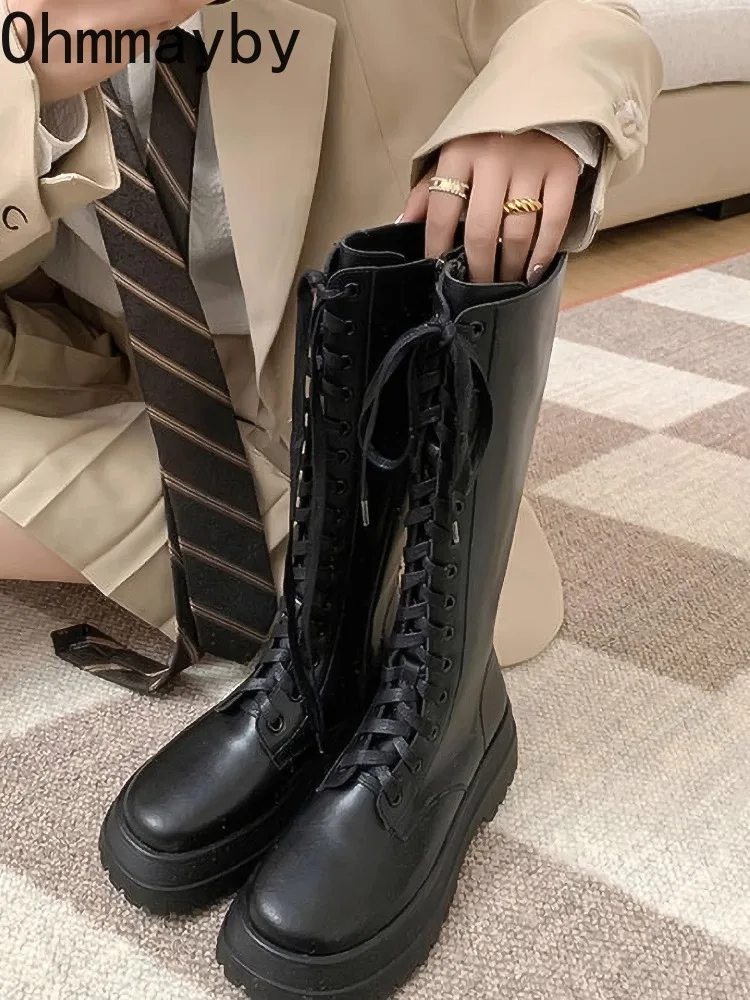 

Winter Women Knee-High Boots Fashion Platform Thick Bottom Long Knight Booties Banquet Prom Zapatos De Muje