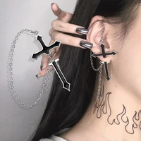 2pcs vintage punk black cross earrings for women rock long chain girl boy drop earrings unisex jewelry gift