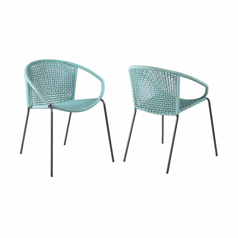 

Armen Living Snack Stackable Dining Chairs in Steel and Rope Set of 2