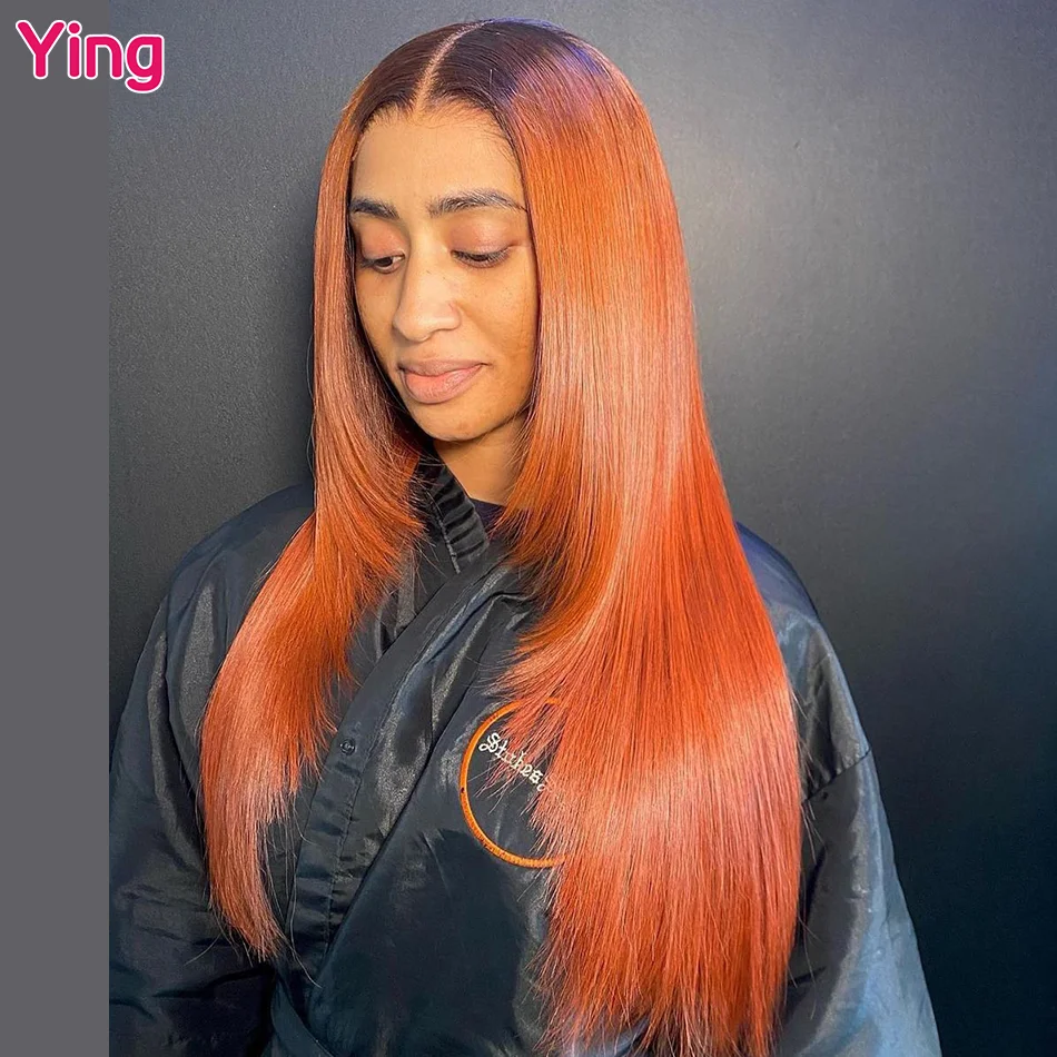 Ying Hair 1b Giner Orange 13x4 Lace Front Wig Human Hair Bone Straight 13x6 Lace Front Wig PrePlucked 5x5 Transparent Lace Wig